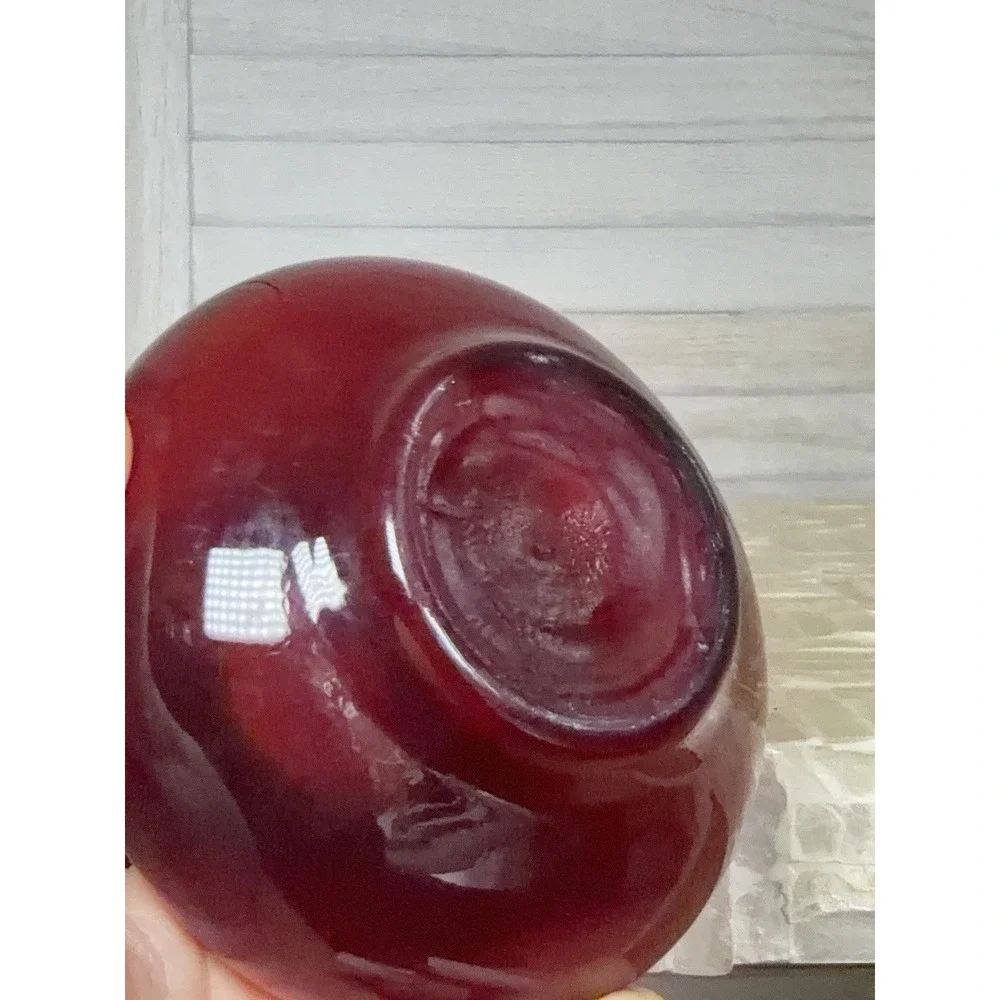 Vintage Ruby Red Blown Art Glass Vase with Ruffled Rim 3